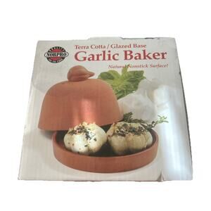 Terra Cotta Garlic Baker Norpro Glazed Base Holder Storage Keeper 4" x 5.5" New